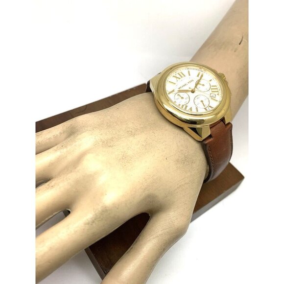 Michael Kors Women\'s Watch MK2266 Quartz Gold Silver Dial Leather Band 43mm main image 6